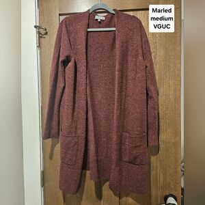 Marled Burgundy Open Front Cardigan